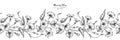 Seamless pattern Morning glory flower and leaf hand drawn botanical illustration with line art Royalty Free Stock Photo