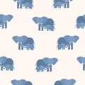 Seamless pattern with mother elephant holding its calf by trunk. Backdrop with family of funny cartoon animals on light Royalty Free Stock Photo