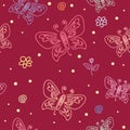 Seamless pattern with motifs of various butterflies. Butterfly ornament seamless pattern for wall art design Royalty Free Stock Photo