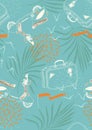 Seamless Pattern with Motor Scooters and Packed Tr