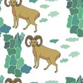 Seamless pattern Mountain goat, mountains. eps10 vector stock illustration.