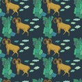 Seamless pattern Mountain goat, mountains. eps10 vector stock illustration.