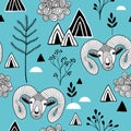 Seamless pattern with mountain life. Royalty Free Stock Photo