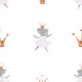 seamless pattern mouse ballerina. cute pattern for children's textiles a mouse in a skirt and crown is dancing Royalty Free Stock Photo