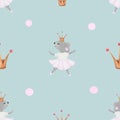 seamless pattern mouse ballerina. cute pattern for children's textiles a mouse in a skirt and crown is dancing Royalty Free Stock Photo
