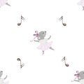 seamless pattern mouse ballerina. cute pattern with a mouse in a skirt and a bow around the note. perfect print for baby Royalty Free Stock Photo