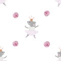 seamless pattern mouse ballerina. cute pattern with a mouse in a skirt and rose flowers around. perfect print for baby Royalty Free Stock Photo