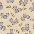 Seamless pattern with mouses. Color doodle. Vector illustration