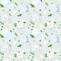 Seamless pattern with mozzarella feta ricotta and camembert cheese and herbs. Watercolor illustration for fabric textile Royalty Free Stock Photo
