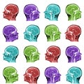 Seamless pattern of MRI scans of sixty years old caucasian female head in sagittal or longitudinal plane - colored heads