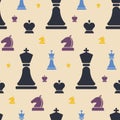 Seamless pattern with multi colored chess pieces. Royalty Free Stock Photo