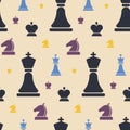 Seamless pattern with multi colored chess pieces.