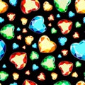 Seamless pattern of multi-colored diamonds on a black background