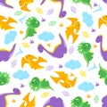 Seamless pattern with colorful dinosaurs on a white background - vector illustration, eps Royalty Free Stock Photo