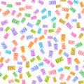 Seamless pattern of multi-colored gummy bears in a light tone on a white background