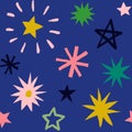 Seamless pattern of multicolor hand drawn stars. Colorful abstract background with fireworks Royalty Free Stock Photo