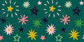 Seamless pattern of multicolor hand drawn stars. Colorful abstract background with fireworks Royalty Free Stock Photo