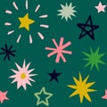 Seamless pattern of multicolor hand drawn stars. Colorful abstract background with fireworks Royalty Free Stock Photo