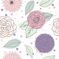 Seamless pattern multicolor leaves and flowers.