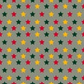 Seamless pattern with multicolor stars on gray khaki background.Abstract template for cute design
