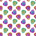 Seamless pattern with multicolored beaded hearts on a white background, beadwork concept. Shiny hearts made of beads Royalty Free Stock Photo