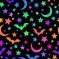 Seamless pattern of multicolored bright bats