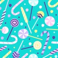Seamless pattern of multicolored caramel on a stick