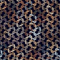 Seamless pattern with multicolored chained squares. Geometric metal grid structure on a black background. Vector illustration. Royalty Free Stock Photo