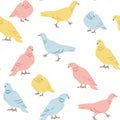 Seamless pattern with multicolored doves on white