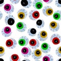 Seamless pattern with multicolored eyes for halloween on white background Seamless watercolor pattern for fabric, textile,