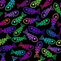 seamless pattern of multicolored fish skeletons Royalty Free Stock Photo