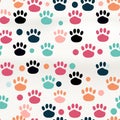 seamless pattern with multicolored footsteps paw prints of animal dog on white background Royalty Free Stock Photo