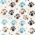 seamless pattern with multicolored footsteps paw prints of animal dog on white background Royalty Free Stock Photo