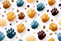 seamless pattern with multicolored footsteps paw prints of wild animal on white background Royalty Free Stock Photo