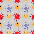 Seamless pattern multicolored Funny cartoon monsters alien or bacterium