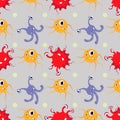 Seamless pattern multicolored Funny cartoon monsters alien or bacterium Royalty Free Stock Photo