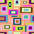 Seamless pattern, multicolored squares and rectangles on orange Royalty Free Stock Photo