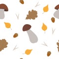 Seamless pattern Mushrooms autumn vector tree acorns autumn leaves food illustration scrapbooking wallpaper digital paper