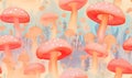 Seamless pattern with mushrooms in the forest. Vector illustration Royalty Free Stock Photo