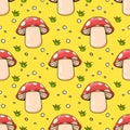 Seamless pattern mushrooms and grass cartoon