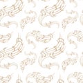 Seamless pattern of music stand with stylized beige-colored notes in a winding composition as a symbol of a song played Royalty Free Stock Photo