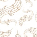 Seamless pattern of music stand with stylized beige-colored notes in a winding composition as a symbol of a song played Royalty Free Stock Photo