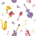 Seamless pattern with musical instruments, devices