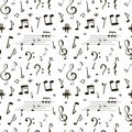 Seamless pattern with musical signs. Music note doodle. Hand drawn vector background Royalty Free Stock Photo