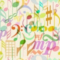 Seamless pattern with musical symbols and notes, vector illustration Royalty Free Stock Photo