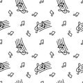 Seamless pattern on a musical theme. Hand drawn treble clef, notes Royalty Free Stock Photo