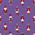 Seamless symmetric pattern nisse musician Santa Claus, Christmas motive in red coat