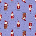 Seamless pattern nisse musician Santa Claus, Christmas motive in red coat