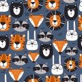 Seamless pattern, muzzles of animals. Colorful background