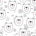 Seamless pattern, muzzles of bears. Black and white cute background with happy animals Royalty Free Stock Photo